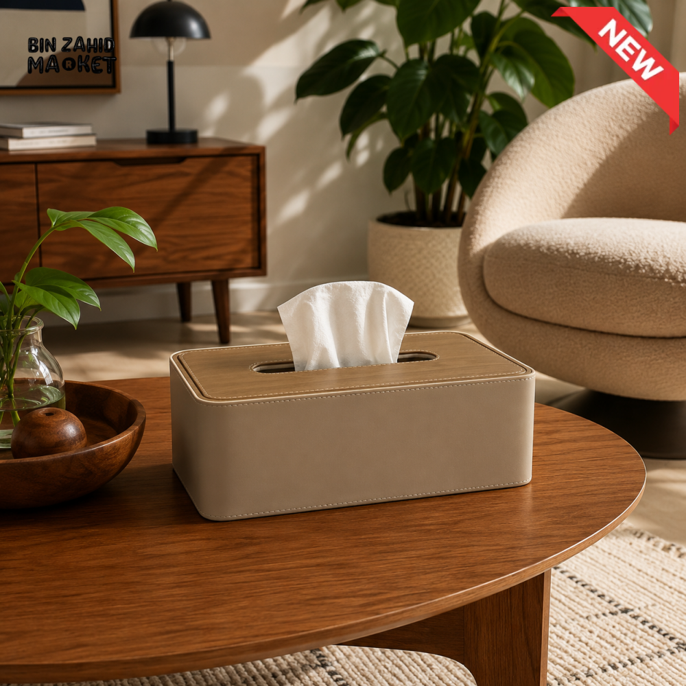 PREMIUM LEATHER & WOOD TISSUE BOX HOLDER - SKIN