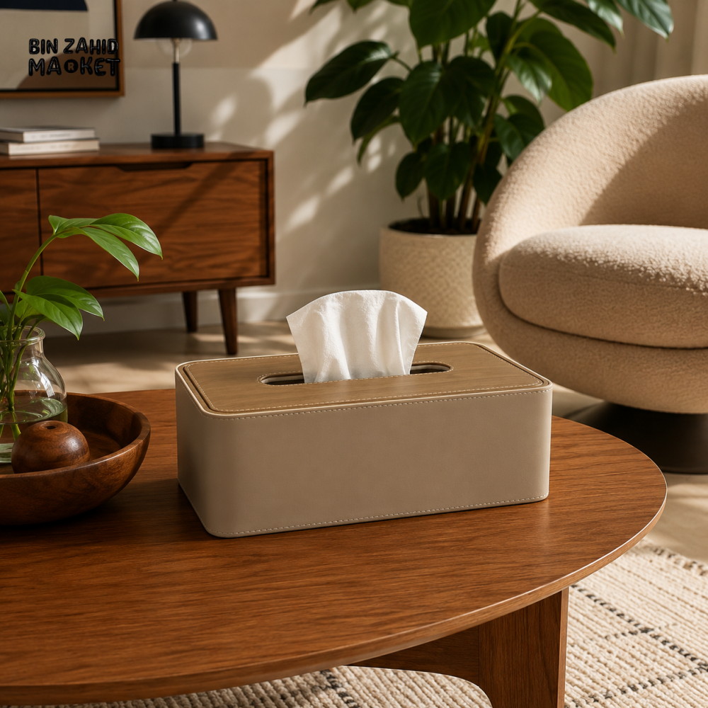 PREMIUM LEATHER & WOOD TISSUE BOX HOLDER - SKIN