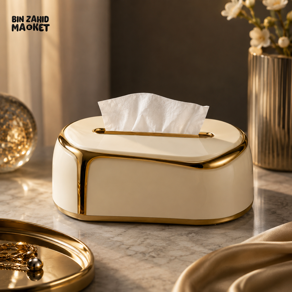 PREMIUM LUXURY CRYSTAL PLASTIC TISSUE BOX HOLDER - GOLDEN