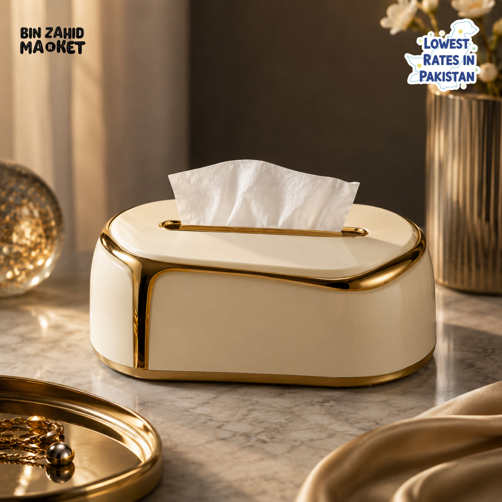 PREMIUM LUXURY CRYSTAL PLASTIC TISSUE BOX HOLDER - GOLDEN