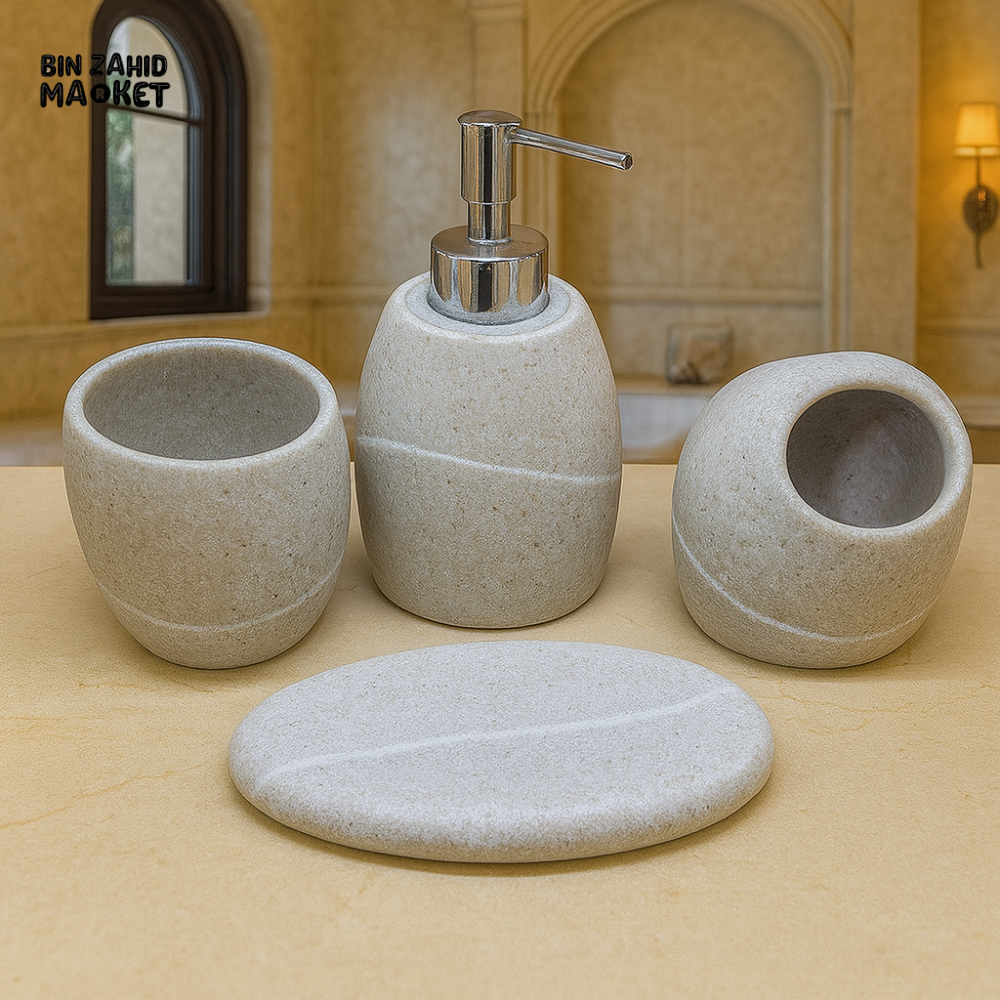 PREMIUM MARBLE STYLE BATHROOM ACCESSORIES SET – 4 PIECE STONE DESIGN BT-006