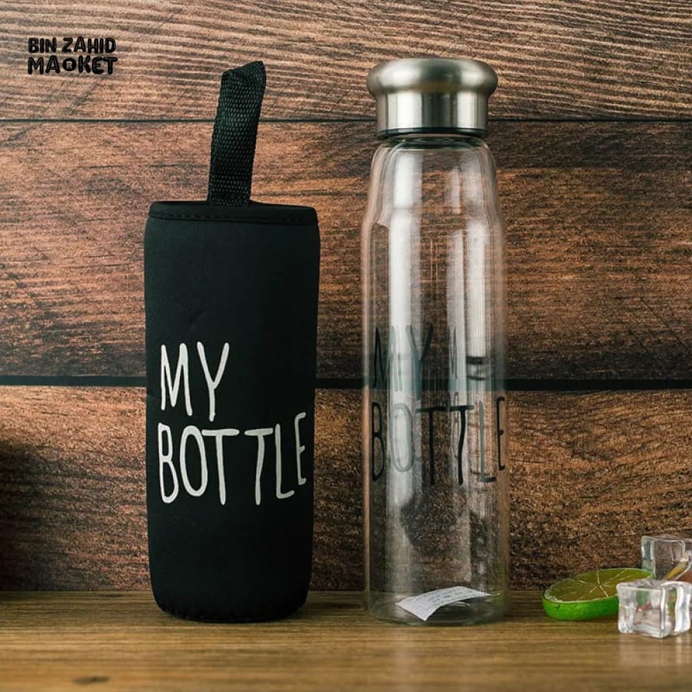 PREMIUM MY GLASS BOTTLE – REUSABLE WATER BOTTLE WITH PROTECTIVE SLEEVE & STAINLESS STEEL LID