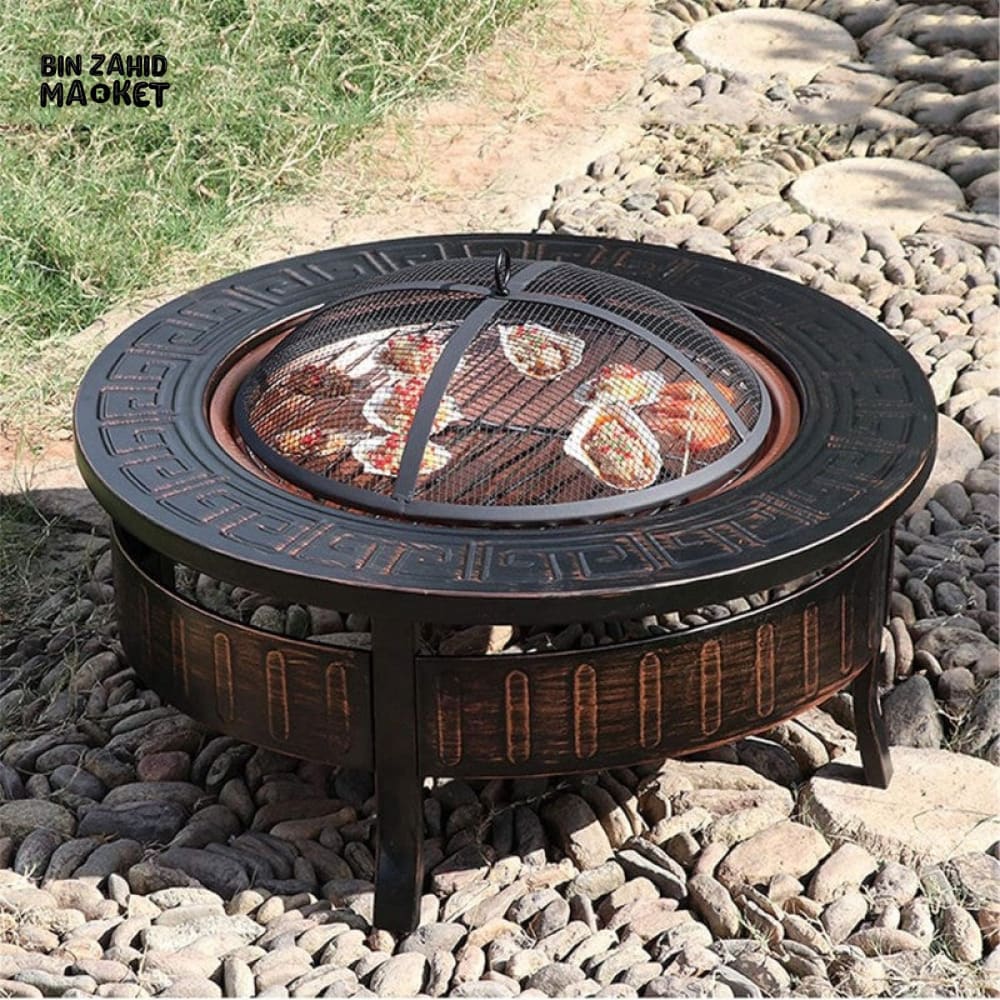 PREMIUM OUTDOOR CAST IRON FIRE PIT BBQ GRILL ROUND FIRE BOWL
