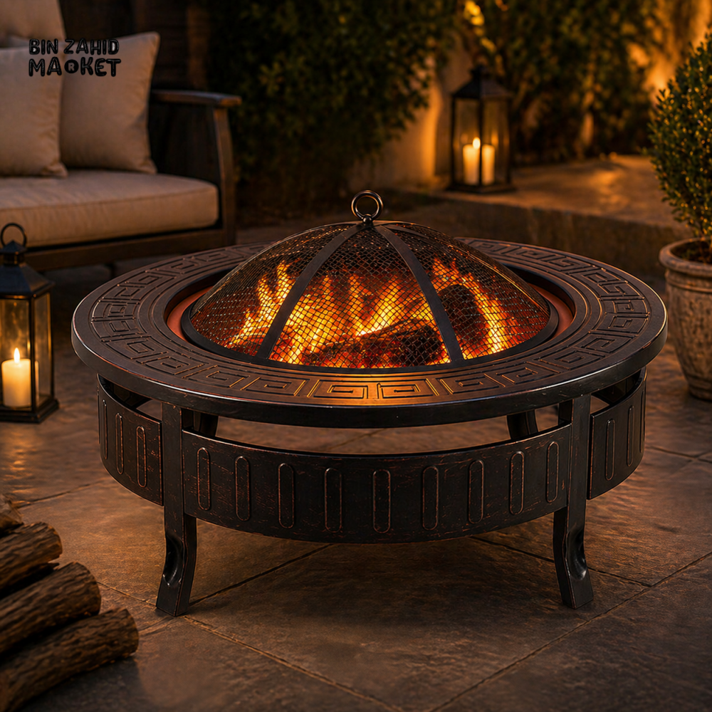 PREMIUM OUTDOOR CAST IRON FIRE PIT BBQ GRILL ROUND FIRE BOWL