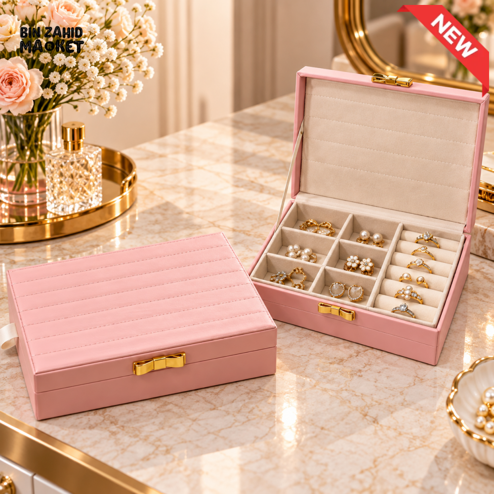 PREMIUM PINK JEWELRY ORGANIZER BOX WITH SOFT VELVET INTERIOR