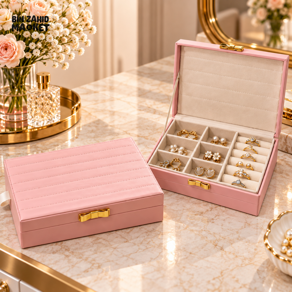 PREMIUM PINK JEWELRY ORGANIZER BOX WITH SOFT VELVET INTERIOR