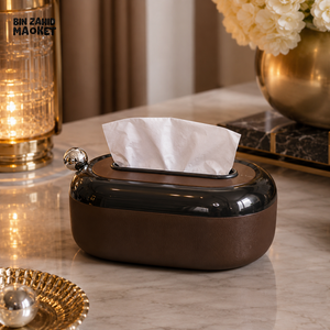 PREMIUM PLASTIC CURVE OVAL TISSUE BOX WITH CHROME FINISH - BLACK