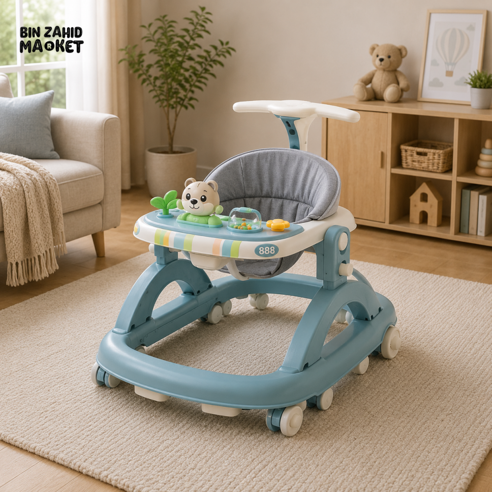 PREMIUM PUSH HANDLE BABY WALKER - BLUE