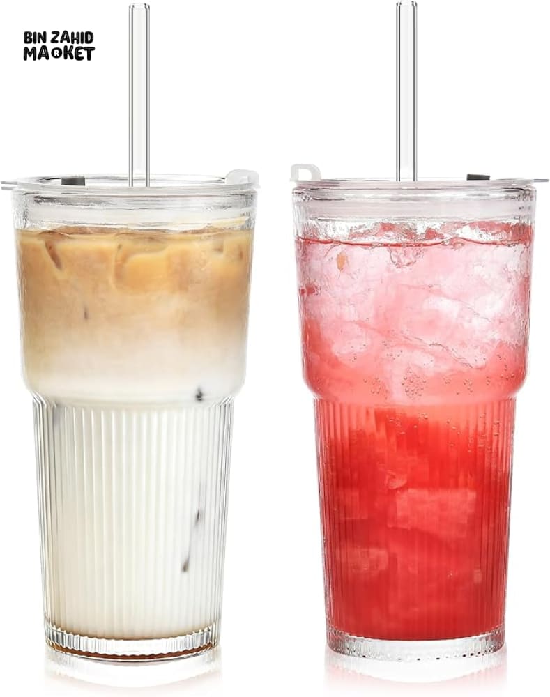 PREMIUM RIBBED CLEAR TUMBLER WITH LID & STRAW – LUXURY ICED MATCHA & COLD DRINK CUP FOR MODERN LIFESTYLE