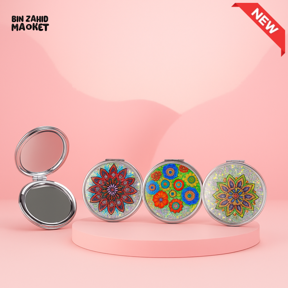 PREMIUM ROUND COSMETIC MIRROR – COLORFUL MANDALA DESIGN