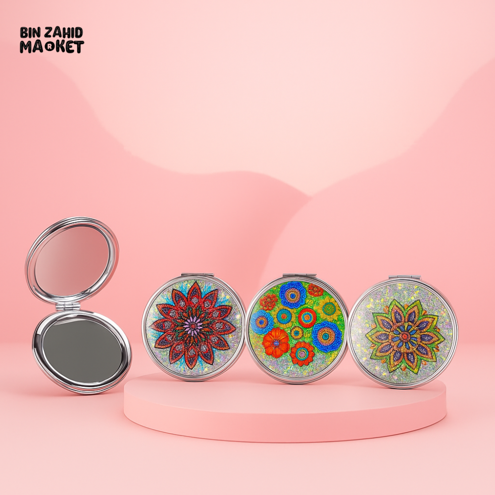 PREMIUM ROUND COSMETIC MIRROR – COLORFUL MANDALA DESIGN