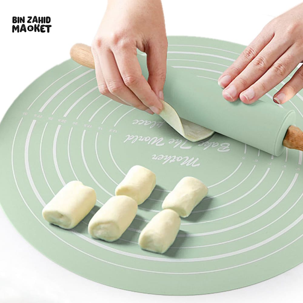 PREMIUM SILICONE BAKING MAT WITH WOODEN HANDLE ROLLING PIN – NON-STICK DOUGH SET