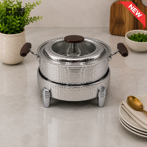PREMIUM SILVER HAMMERED STAINLESS STEEL FOOD WARMER WITH GLASS LID - 18 CM