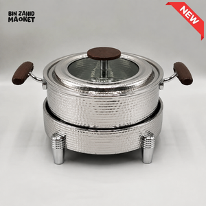 PREMIUM SILVER HAMMERED STAINLESS STEEL FOOD WARMER WITH GLASS LID - 20 CM