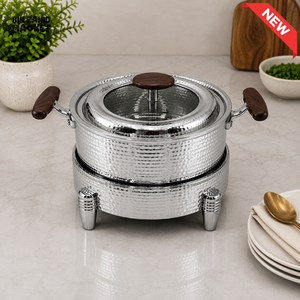 PREMIUM SILVER HAMMERED STAINLESS STEEL FOOD WARMER WITH GLASS LID - 20 CM