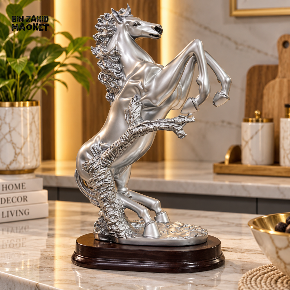 PREMIUM SILVER REARING HORSE DECORATIVE SHOWPIECE
