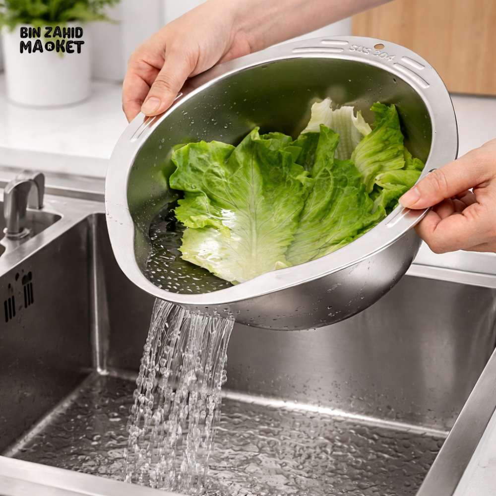 PREMIUM STAINLESS STEEL COLANDER – HEAVY DUTY STRAINER BOWL FOR WASHING & DRAINING VEGETABLES