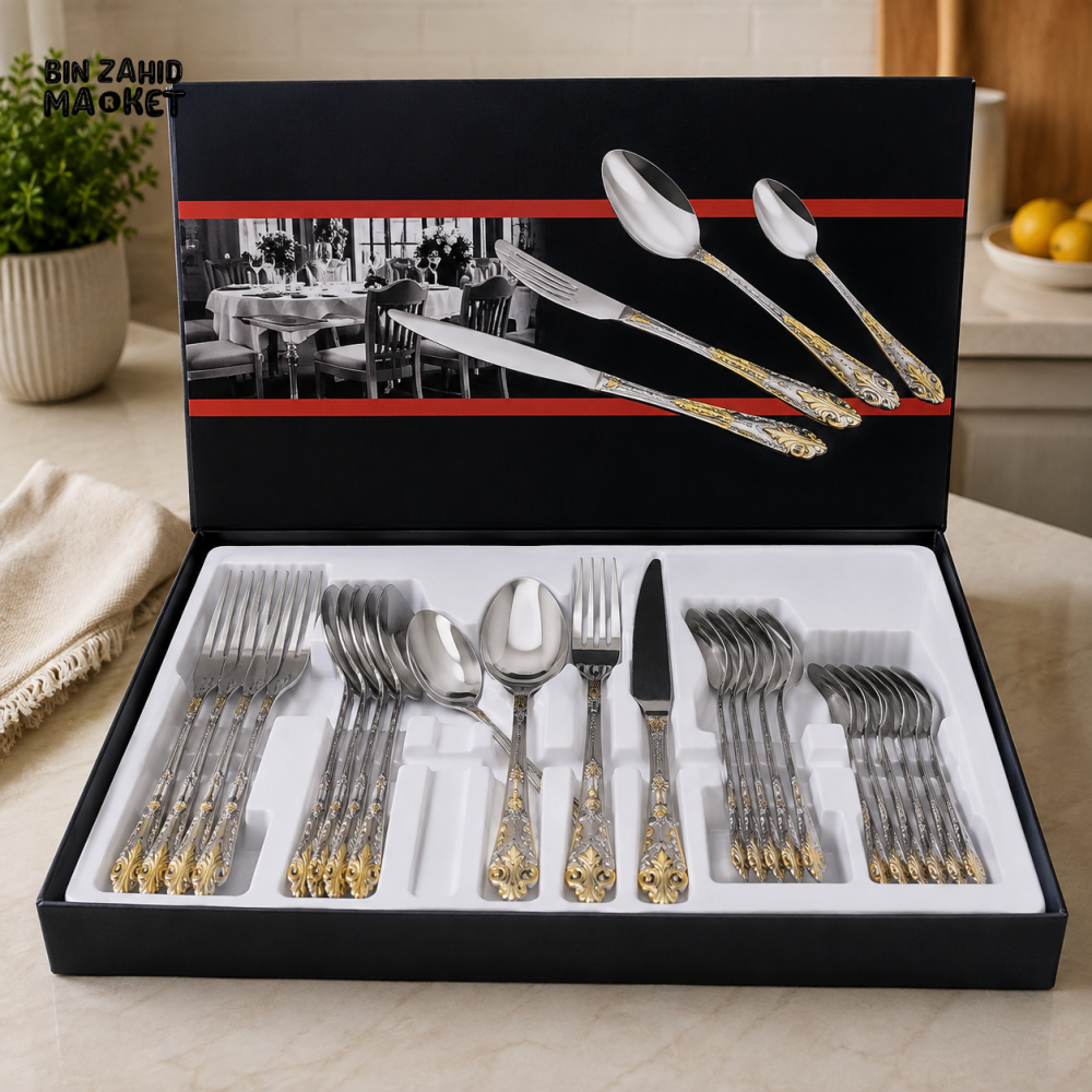PREMIUM STAINLESS STEEL GOLD ACCENT CUTLERY SET WITH GIFT BOX