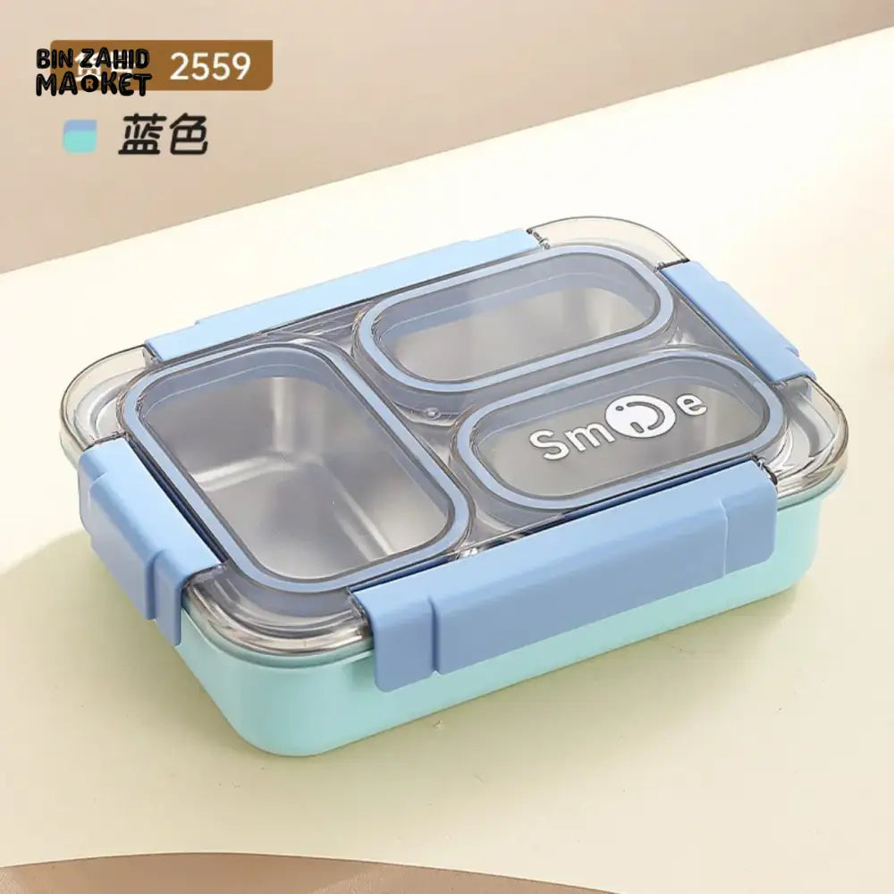 PREMIUM STAINLESS STEEL LUNCH BOX – 3 COMPARTMENTS LEAK-PROOF WITH SECURE LOCK INCLUDES SPOON & FORK