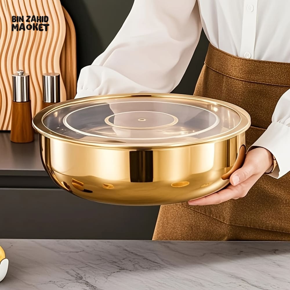 PREMIUM STAINLESS STEEL MIXING BOWL WITH LID – MULTIPURPOSE KITCHEN TOOL