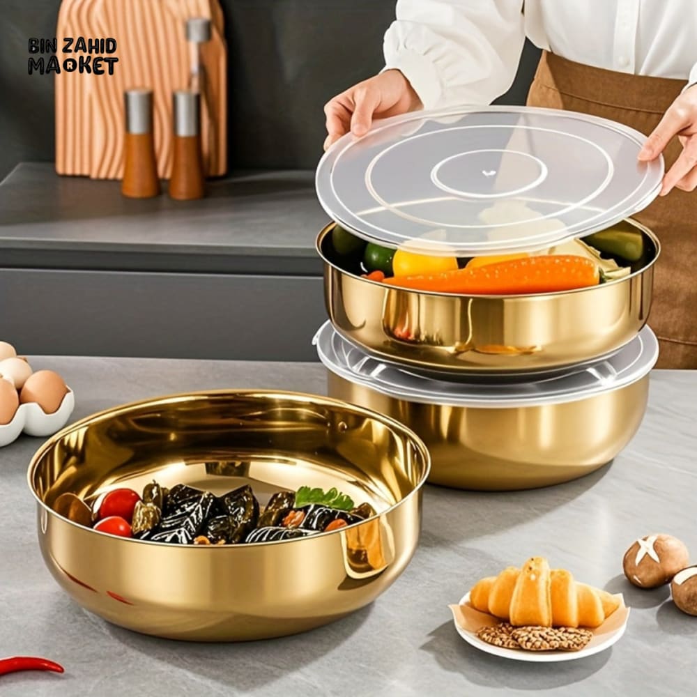 PREMIUM STAINLESS STEEL MIXING BOWL WITH LID – MULTIPURPOSE KITCHEN TOOL