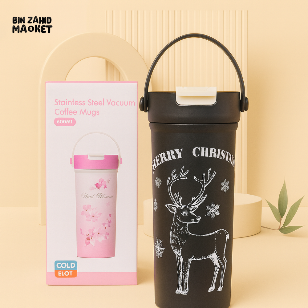 PREMIUM STAINLESS STEEL VACUUM COFFEE MUGS 600ML - BLACK