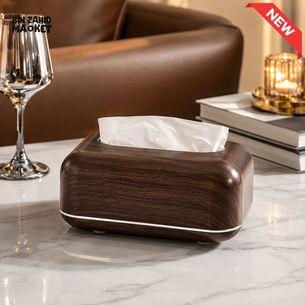 PREMIUM WOOD-GRAIN RECTANGULAR TISSUE STORAGE BOX