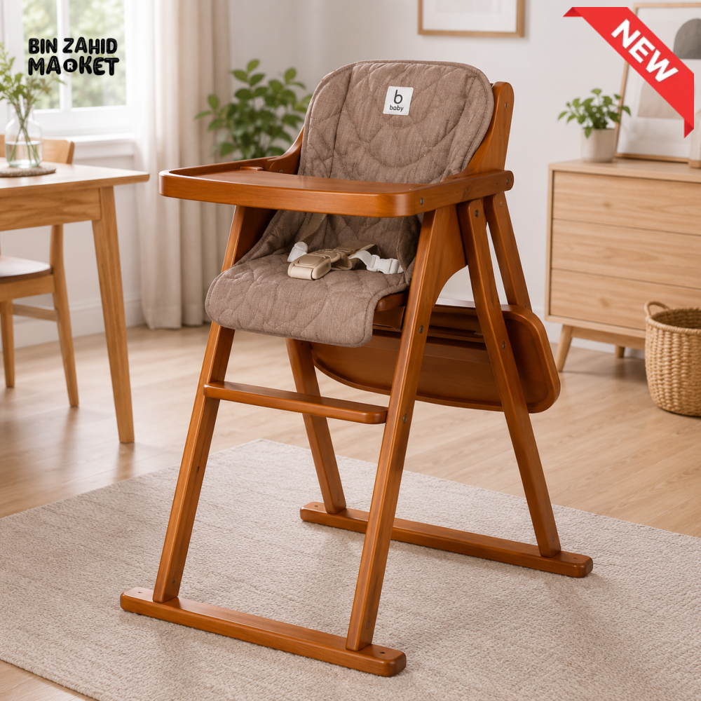 PREMIUM WOODEN BABY HIGH CHAIR WITH CUSHION SEAT