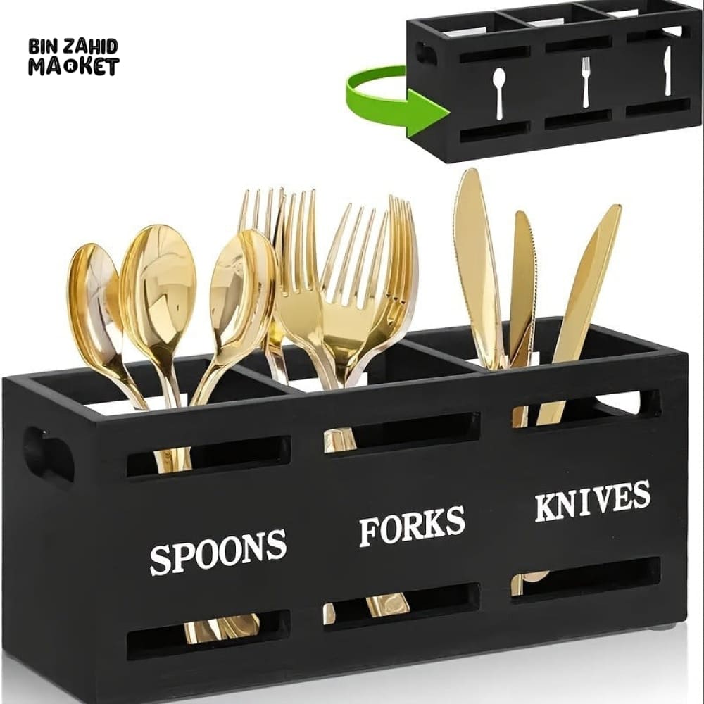 PREMIUM WOODEN DINING TABLE CUTLERY ORGANIZER – MULTI-SECTION UTENSIL TRAY