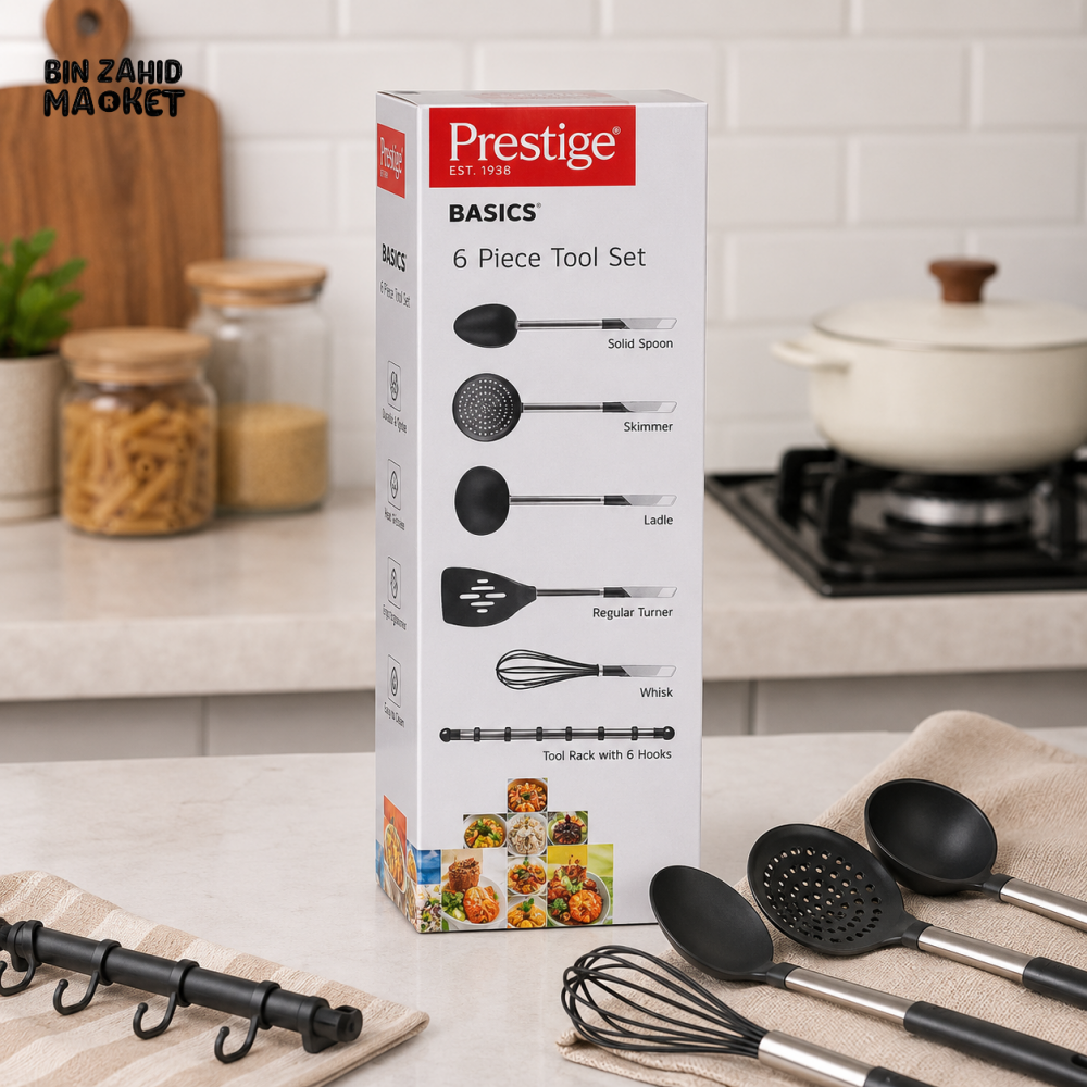 PRESTIGE BASICS 6-PIECE KITCHEN TOOL SET WITH RACK