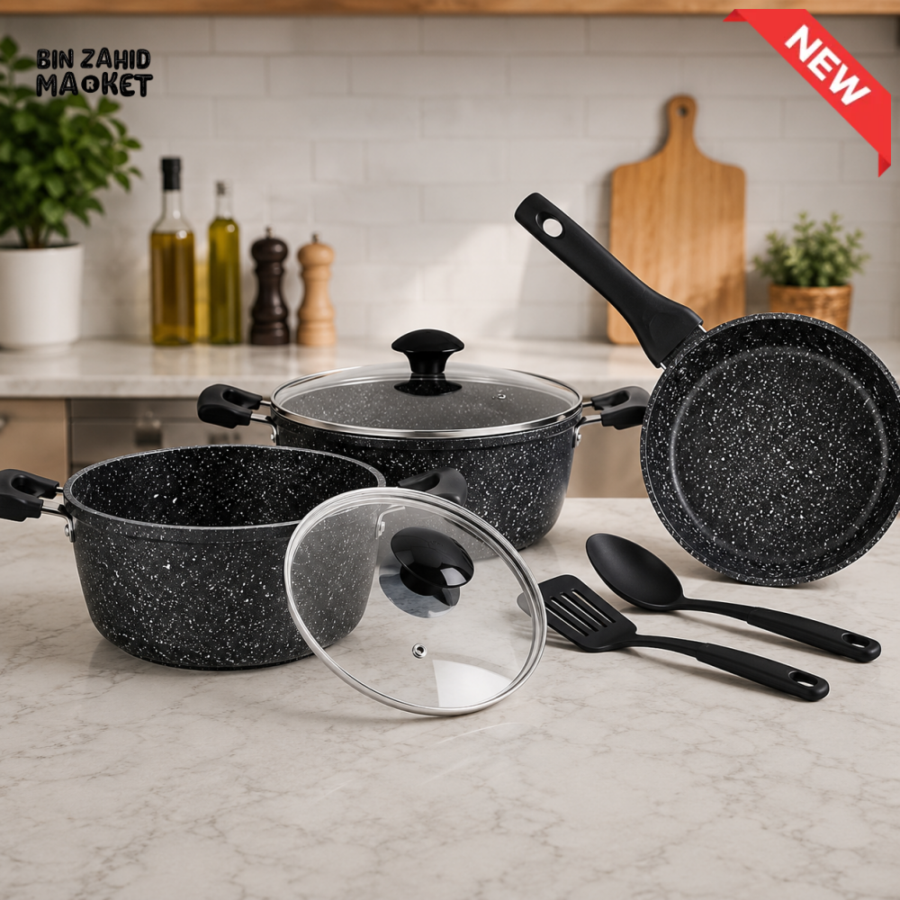 PRESTIGE GRANITE NON-STICK COOKWARE BLACK SET 7 PIECE SET