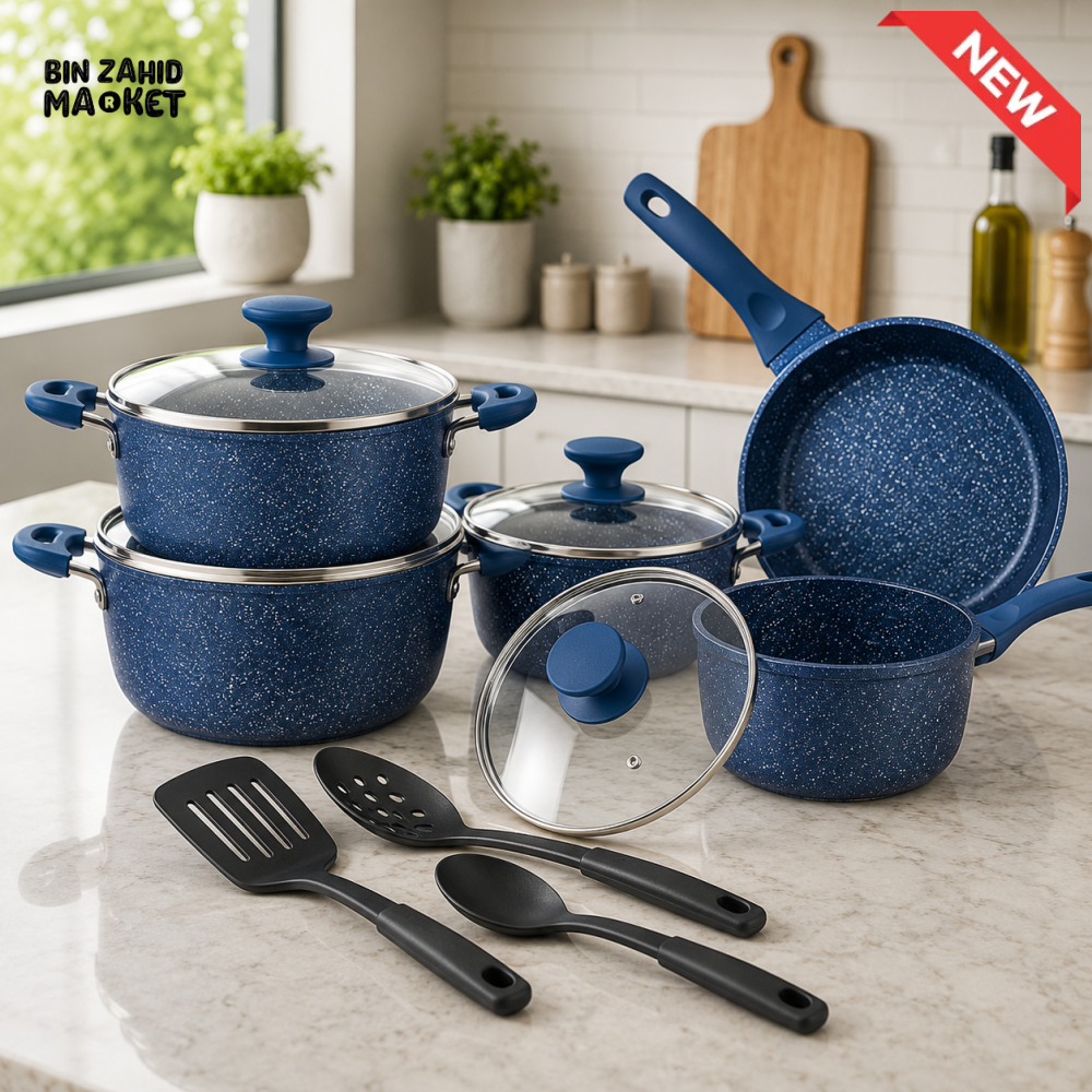 PRESTIGE GRANITE NON-STICK COOKWARE DARK BLUE SET - 12 PIECE SET