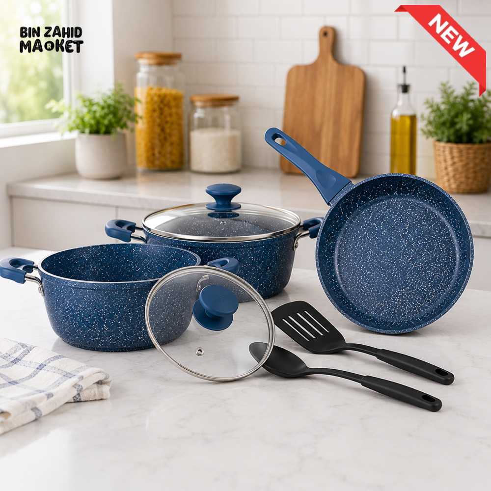 PRESTIGE GRANITE NON-STICK COOKWARE DARK BLUE SET - 7 PIECE SET