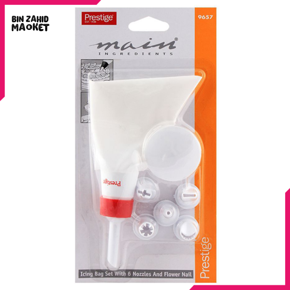PRESTIGE ICING/PIPING BAG SET – CAKE DECORATING KIT WITH NOZZLES & REUSABLE BAG