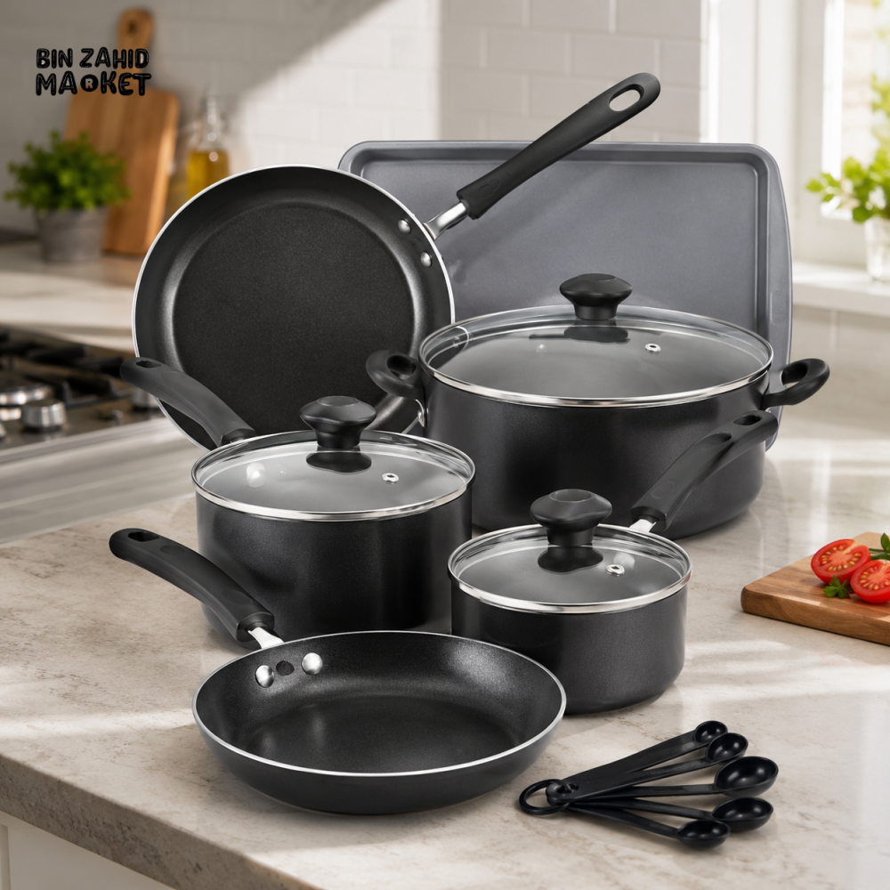 PRESTIGE NONSTICK COOKWARE KITCHEN COOKING BLACK SET - 15 PIECE SET