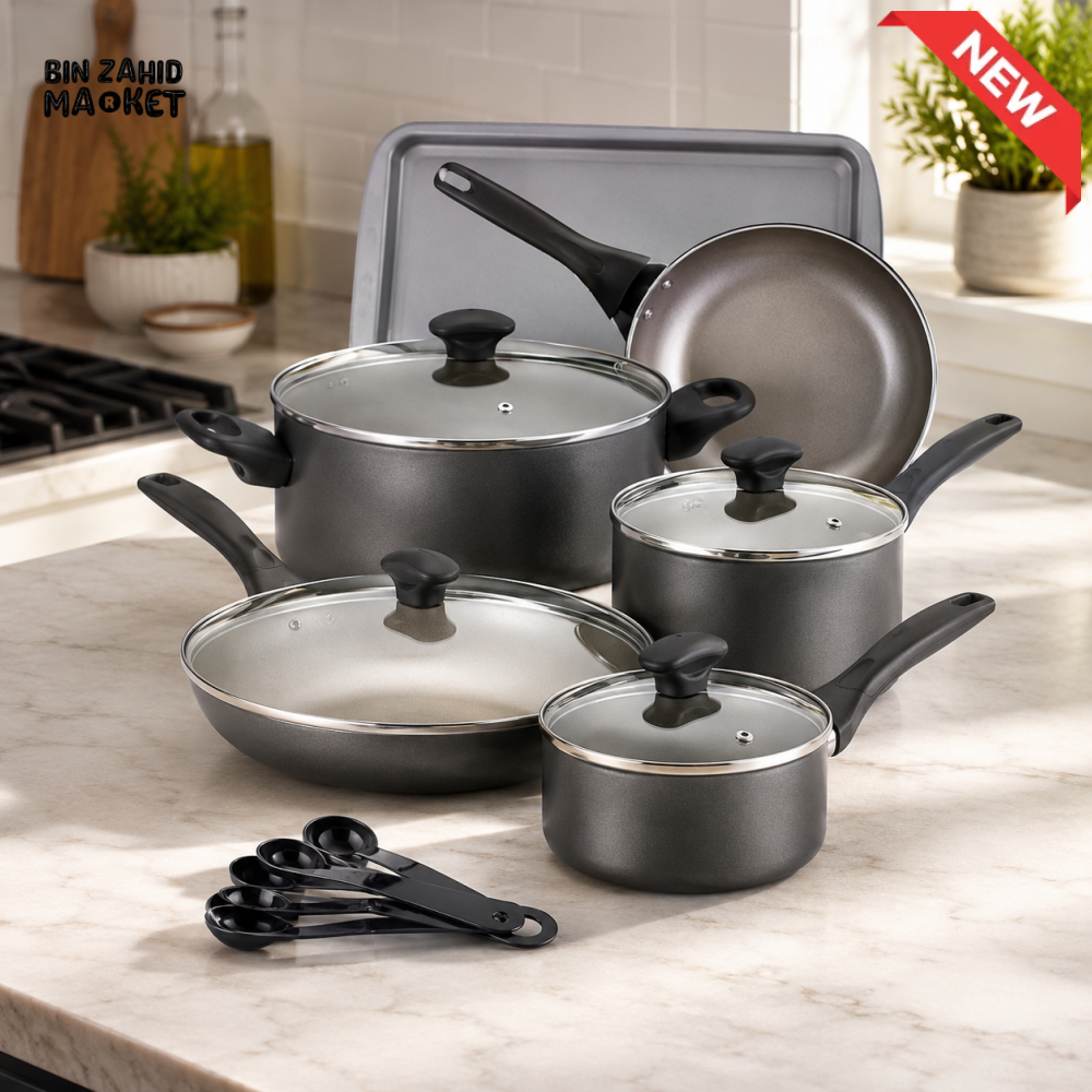 PRESTIGE NONSTICK COOKWARE KITCHEN COOKING SET WITH GLASS LIDS - 15 PIECE
