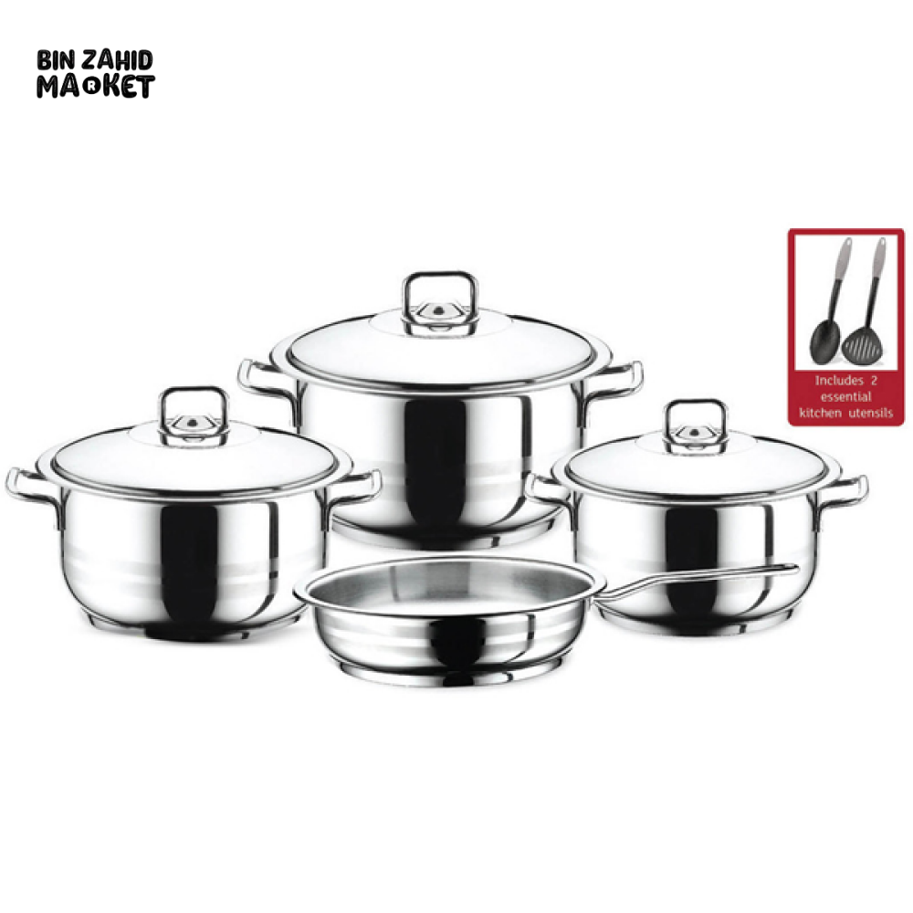PRESTIGE STAINLESS STEEL 9PCS COOKWARE SET – DURABLE & RUST-RESISTANT KITCHEN ESSENTIALS