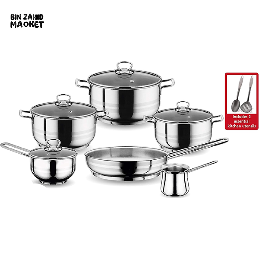 PRESTIGE STAINLESS STEEL COOKWARE SET 12PIECE – DURABLE & ELEGANT KITCHEN ESSENTIALS