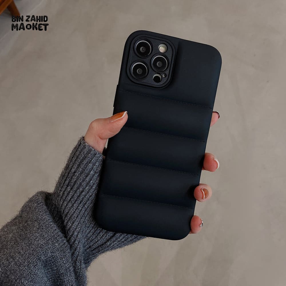 PUFFER JACKET DESIGN IPHONE CASE – STYLISH QUILTED SHOCKPROOF COVER Black