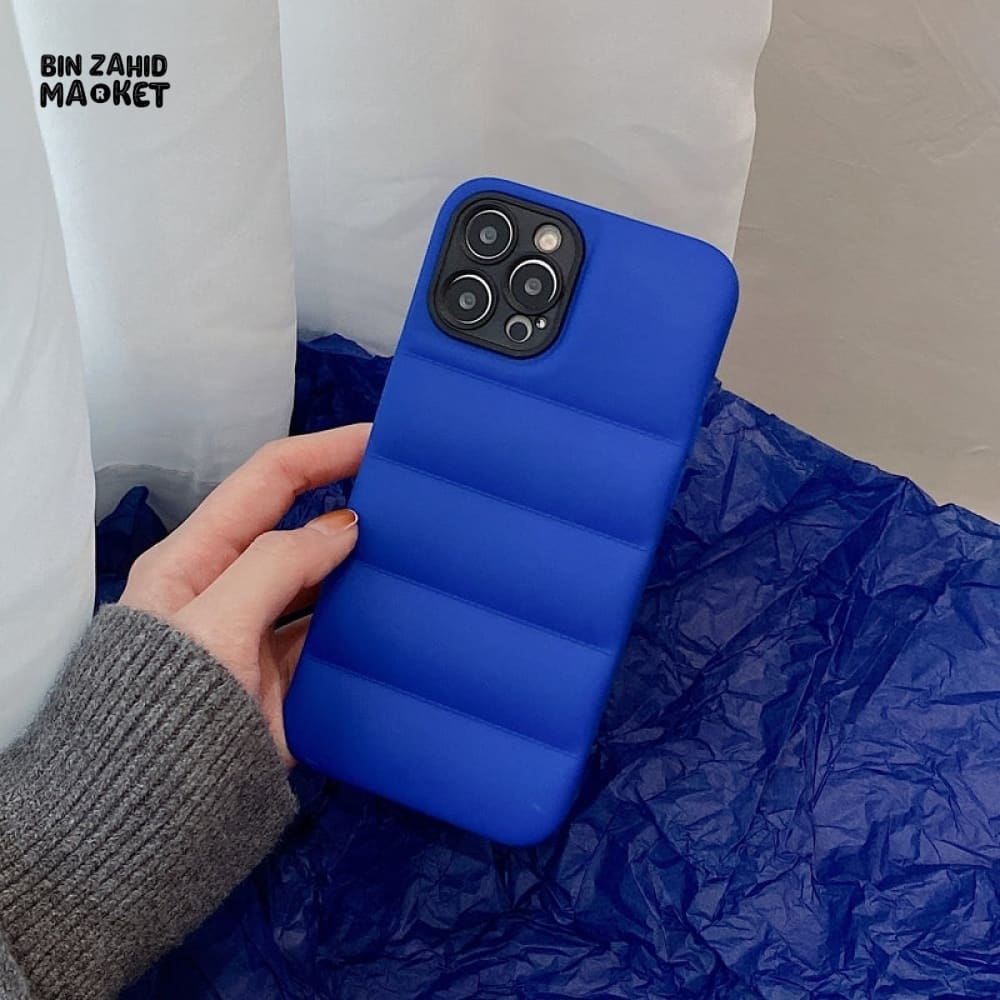 PUFFER JACKET DESIGN IPHONE CASE – STYLISH QUILTED SHOCKPROOF COVER Blue