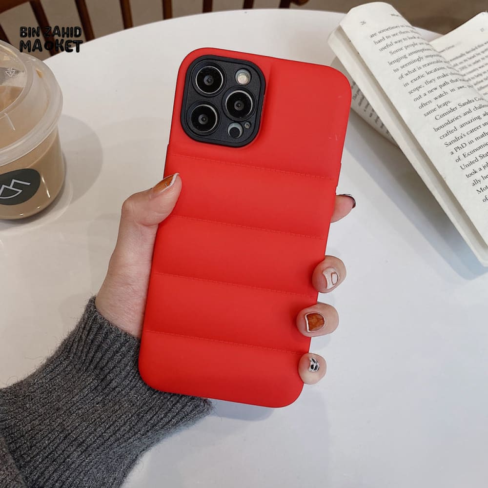 PUFFER JACKET DESIGN IPHONE CASE – STYLISH QUILTED SHOCKPROOF COVER Red