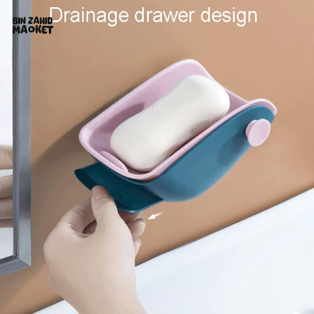 PUNCH-FREE DRAIN SOAP HOLDER WITH DRAWER – WALL-MOUNTED DRAINING SOAP DISH FOR BATHROOM & KITCHEN
