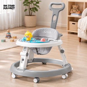 PUSH HANDLE BABY WALKER WITH ACTIVITY TRAY - GREY