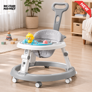 PUSH HANDLE BABY WALKER WITH ACTIVITY TRAY - GREY
