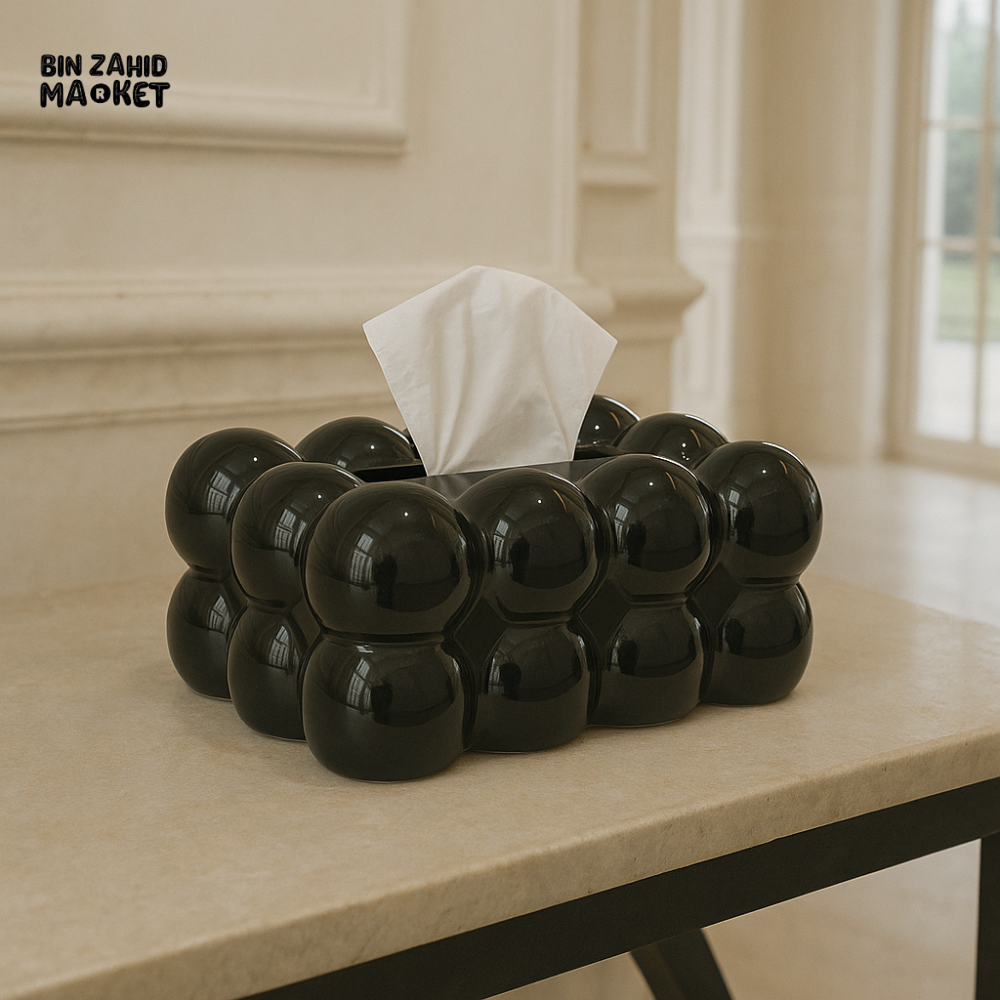 PVC BUBBLE DESIGN TISSUE BOX HOLDER – LUXURY VILLA TABLETOP DECOR - BLACK