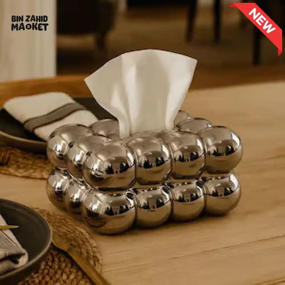 PVC BUBBLE DESIGN TISSUE BOX HOLDER – LUXURY VILLA TABLETOP DECOR - SILVER