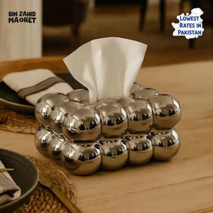 PVC BUBBLE DESIGN TISSUE BOX HOLDER – LUXURY VILLA TABLETOP DECOR - SILVER