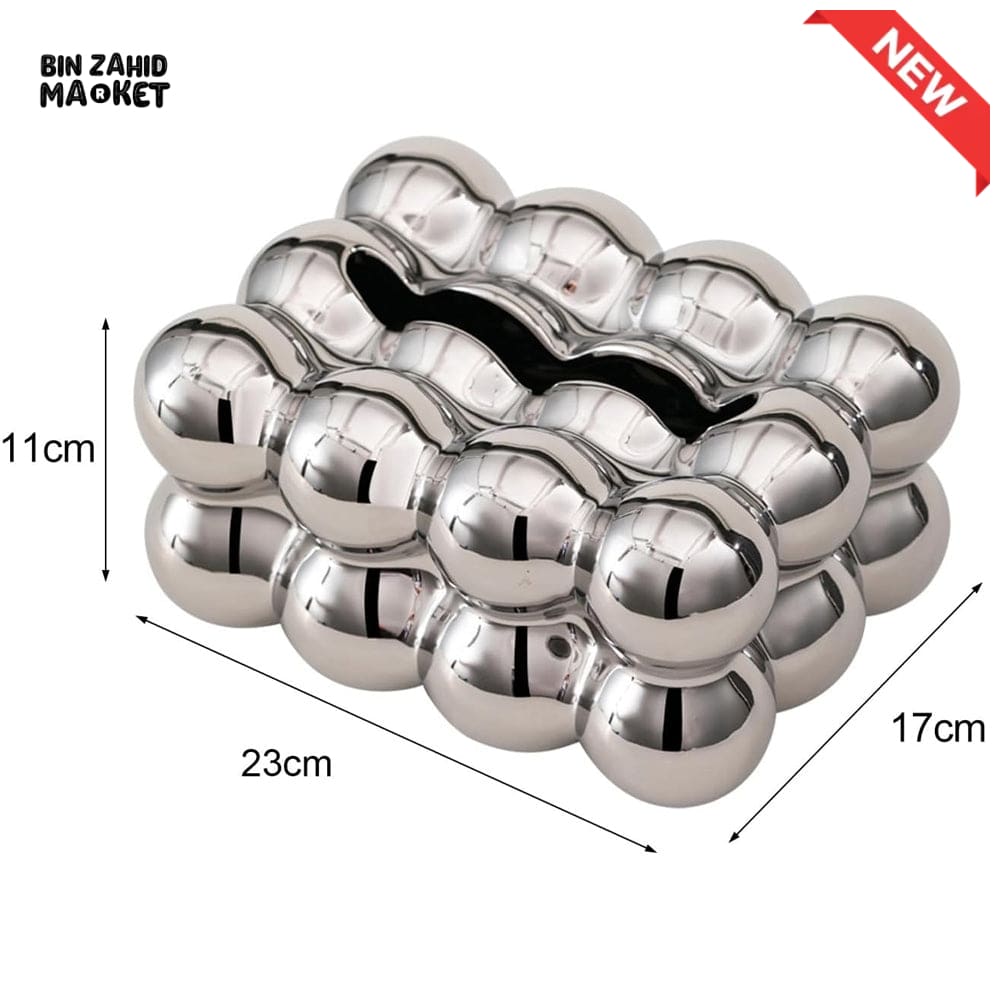 PVC BUBBLE DESIGN TISSUE BOX HOLDER – LUXURY VILLA TABLETOP DECOR - SILVER