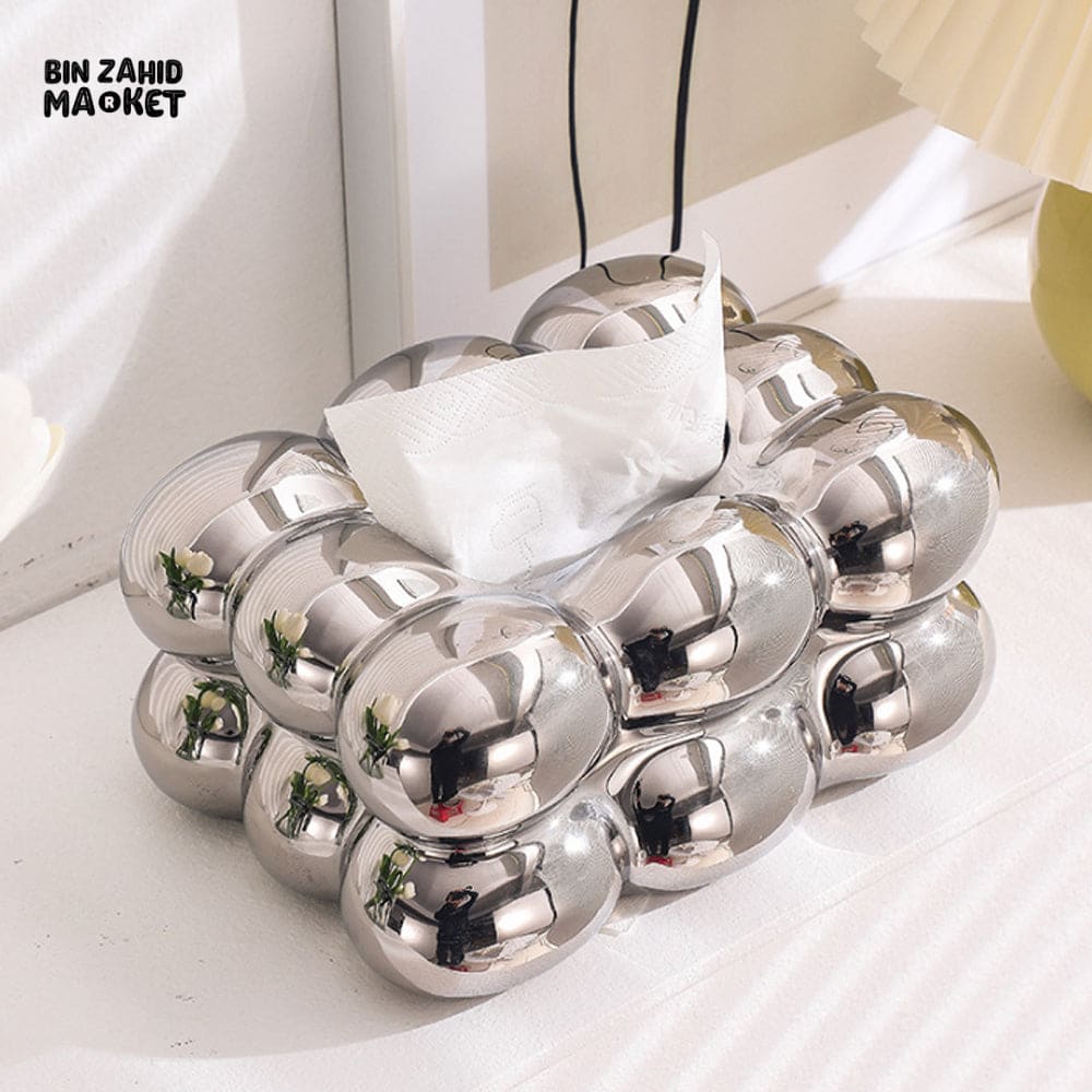 PVC BUBBLE DESIGN TISSUE BOX HOLDER – LUXURY VILLA TABLETOP DECOR - SILVER