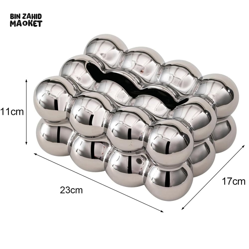PVC BUBBLE DESIGN TISSUE BOX HOLDER – LUXURY VILLA TABLETOP DECOR - SILVER